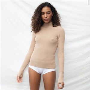 New Lunya Cozy Cotton Silk Mock Neck Waffle Sweater size XL